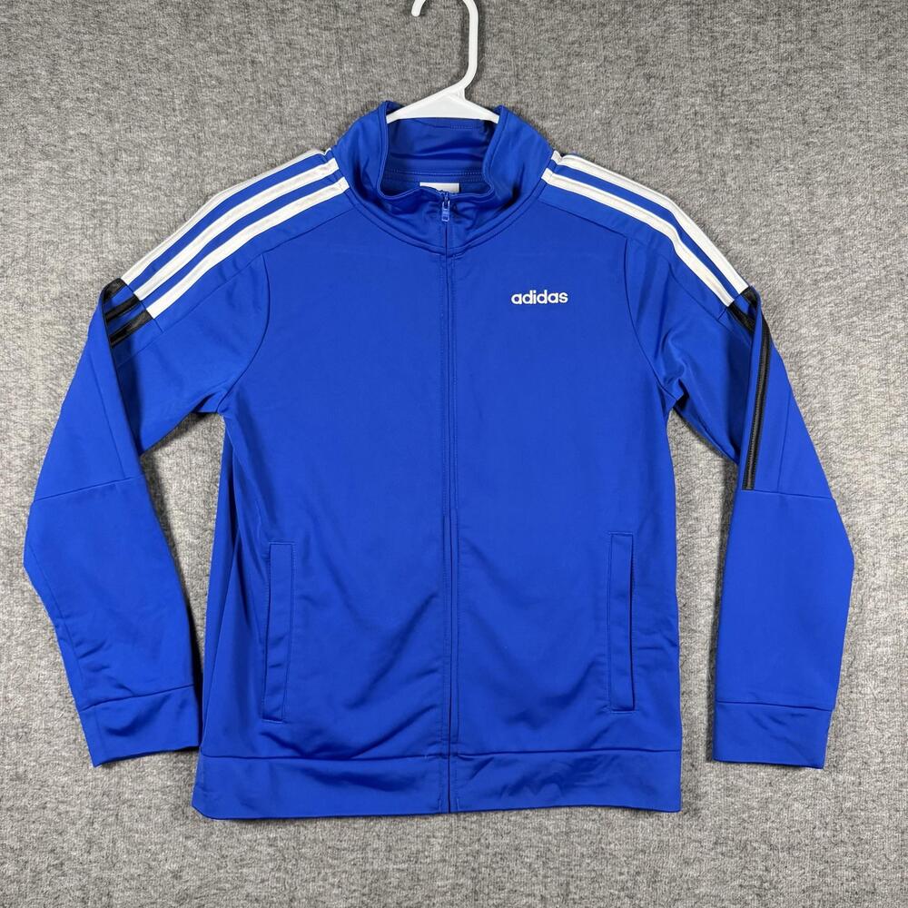 Adidas Track Jacket Youth M 10/12 Blue 3 Stripe Full Zip Soccer Gym Training